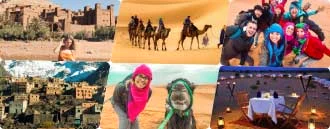 a collage picutres of 2 days zagora desert from Marrakech