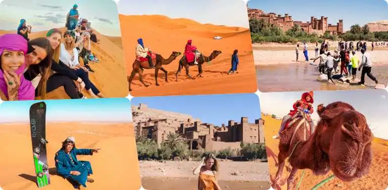 A collage pictures of Marrakech desert tour to merzouga days
