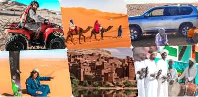 A collage pictures of day trip in Merzouga desert Morocco