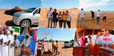 A collage pictures of Merzouga day trip