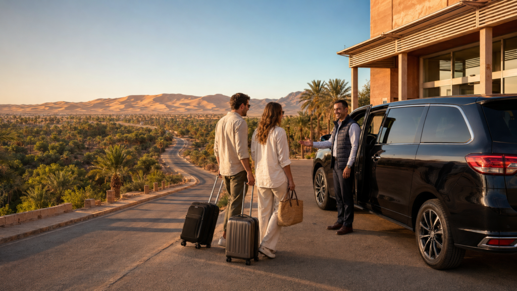 Private Errachidia Airport taxi transfer to Merzouga through the Ziz Valley