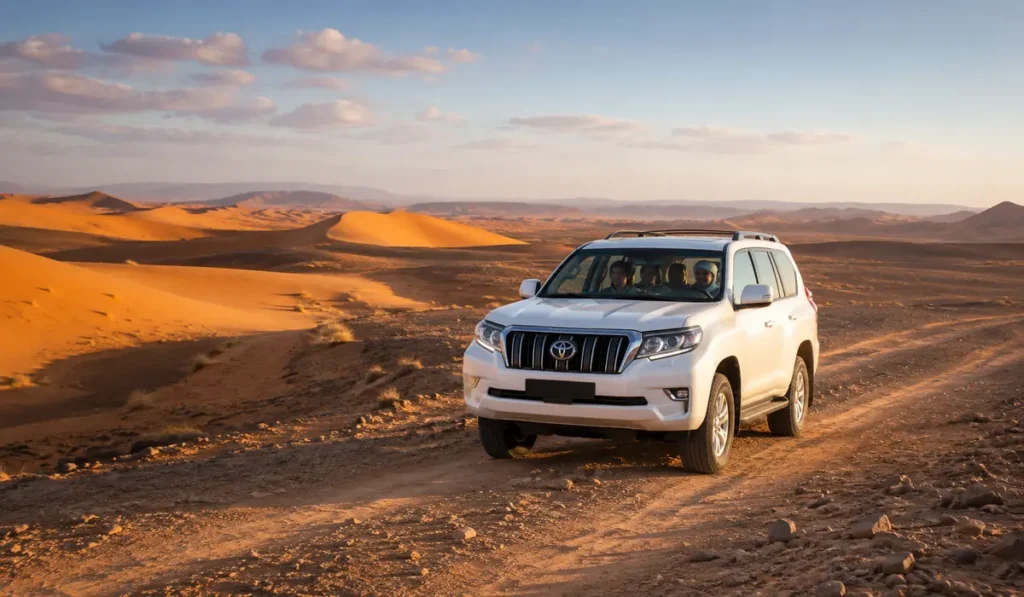 Guided 4×4 tour travelling between the Erg Chebbi dunes and rocky desert near Merzouga