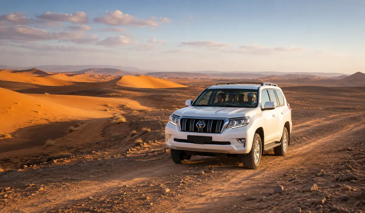 Guided 4×4 tour travelling between the Erg Chebbi dunes and rocky desert near Merzouga